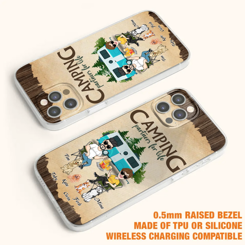 Custom Personalized Couple With Dogs Camping iPhone/ Samsung Case - Couple With Up to 4 Dogs - Gift For Couple/ Camping/ Dog Lover - Camping Partners For Life