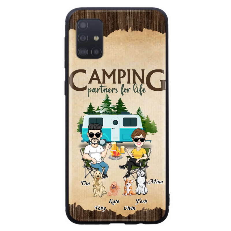 Custom Personalized Couple With Dogs Camping iPhone/ Samsung Case - Couple With Up to 4 Dogs - Gift For Couple/ Camping/ Dog Lover - Camping Partners For Life
