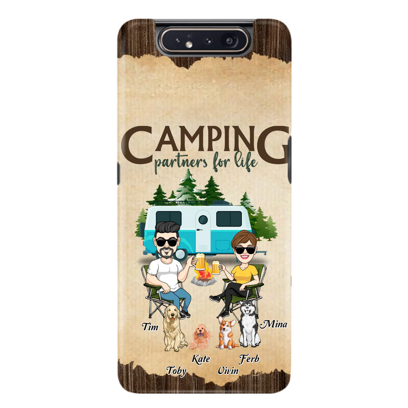 Custom Personalized Couple With Dogs Camping iPhone/ Samsung Case - Couple With Up to 4 Dogs - Gift For Couple/ Camping/ Dog Lover - Camping Partners For Life