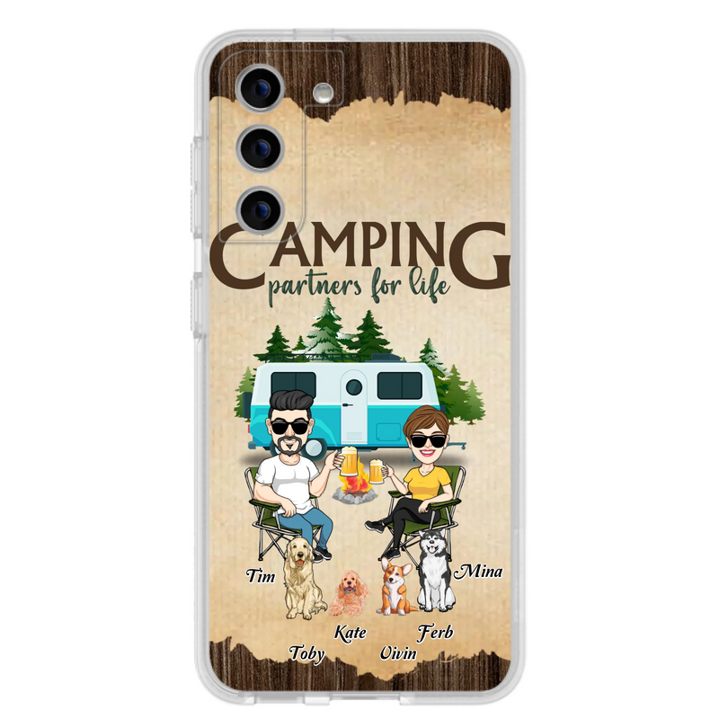 Custom Personalized Couple With Dogs Camping iPhone/ Samsung Case - Couple With Up to 4 Dogs - Gift For Couple/ Camping/ Dog Lover - Camping Partners For Life