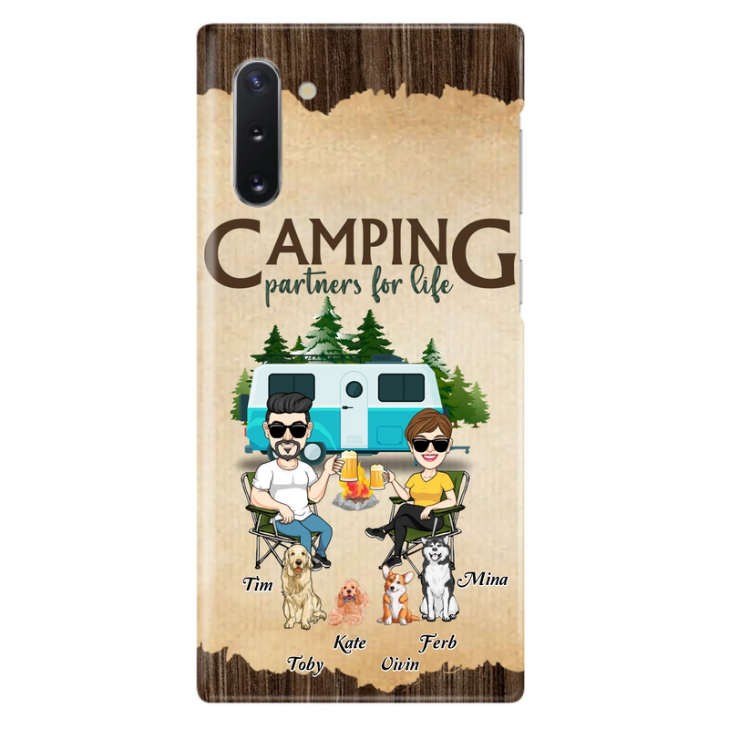 Custom Personalized Couple With Dogs Camping iPhone/ Samsung Case - Couple With Up to 4 Dogs - Gift For Couple/ Camping/ Dog Lover - Camping Partners For Life