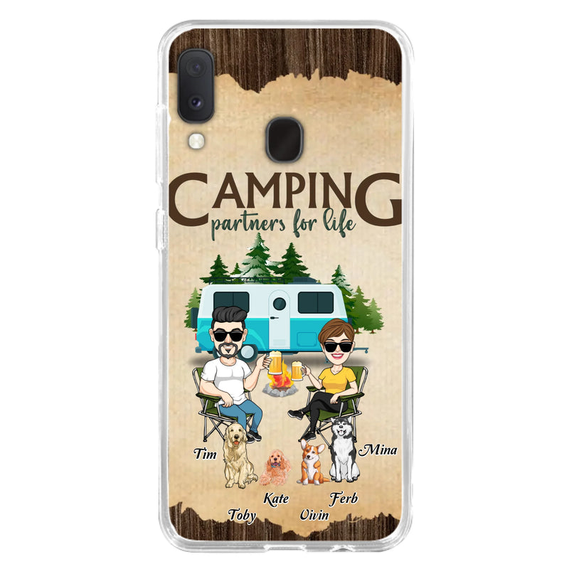 Custom Personalized Couple With Dogs Camping iPhone/ Samsung Case - Couple With Up to 4 Dogs - Gift For Couple/ Camping/ Dog Lover - Camping Partners For Life