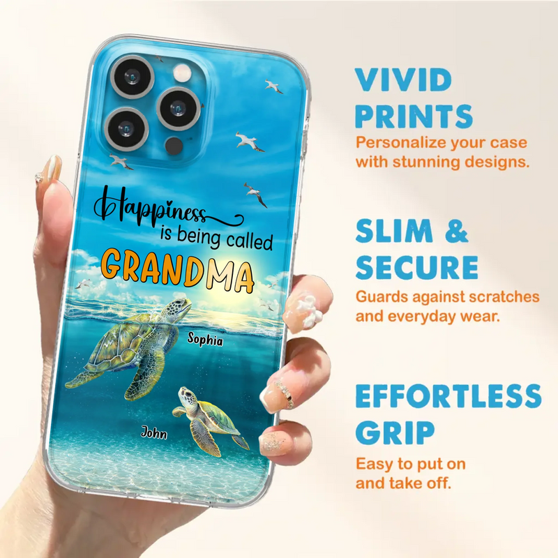 Custom Personalized Grandma Mom Turtle Phone Case - Gift Idea For Grandma - Up to 10 Kids - Happiness Is Being Called Grandma - Case For iPhone, Samsung