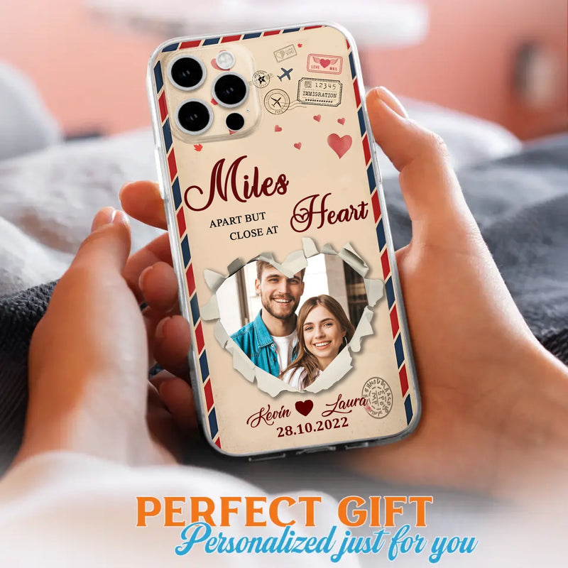 Custom Personalized Couple Phone Case - Gift Idea For Couple/ Valentines Day - Upload Photo - Miles Apart But Close At Heart - Case For iPhone/ Samsung