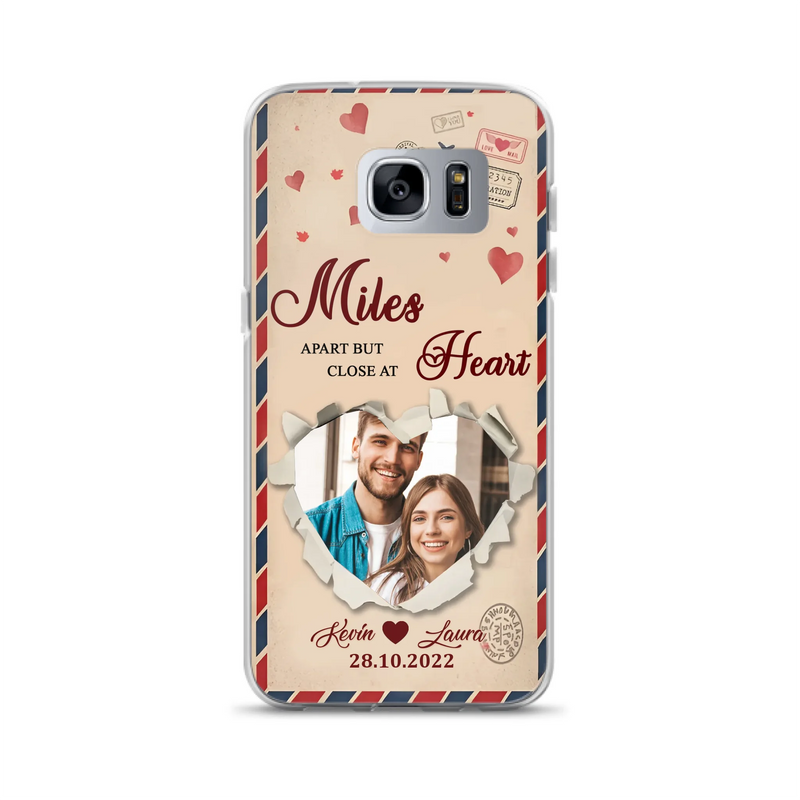Custom Personalized Couple Phone Case - Gift Idea For Couple/ Valentines Day - Upload Photo - Miles Apart But Close At Heart - Case For iPhone/ Samsung