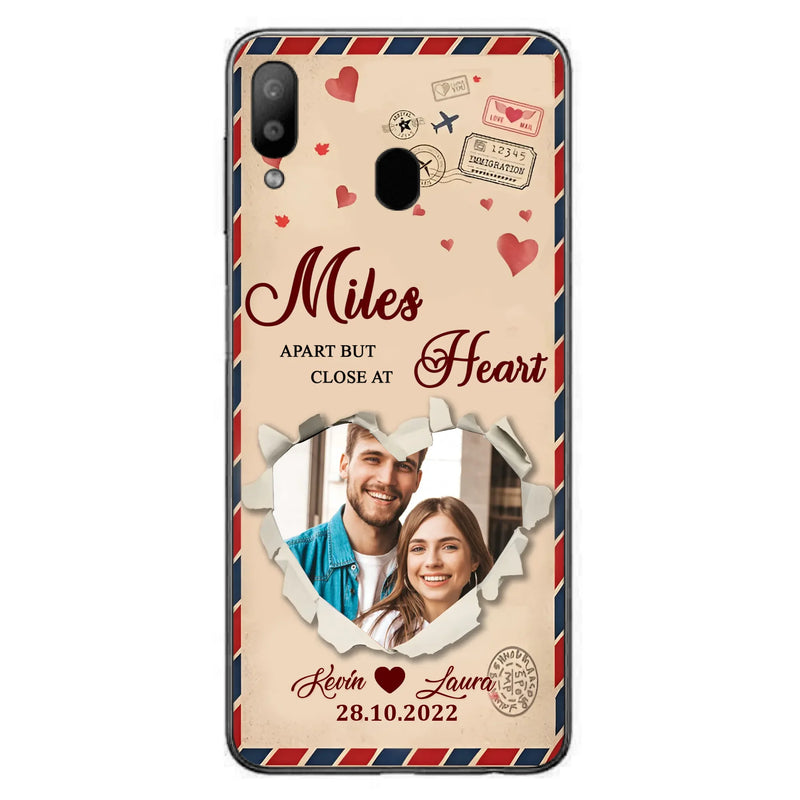 Custom Personalized Couple Phone Case - Gift Idea For Couple/ Valentines Day - Upload Photo - Miles Apart But Close At Heart - Case For iPhone/ Samsung