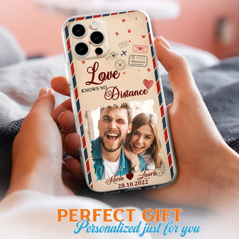 Custom Personalized Couple Phone Case - Gift Idea For Couple/ Valentines Day - Upload Photo - Love Knows No Distance - Case For iPhone/ Samsung