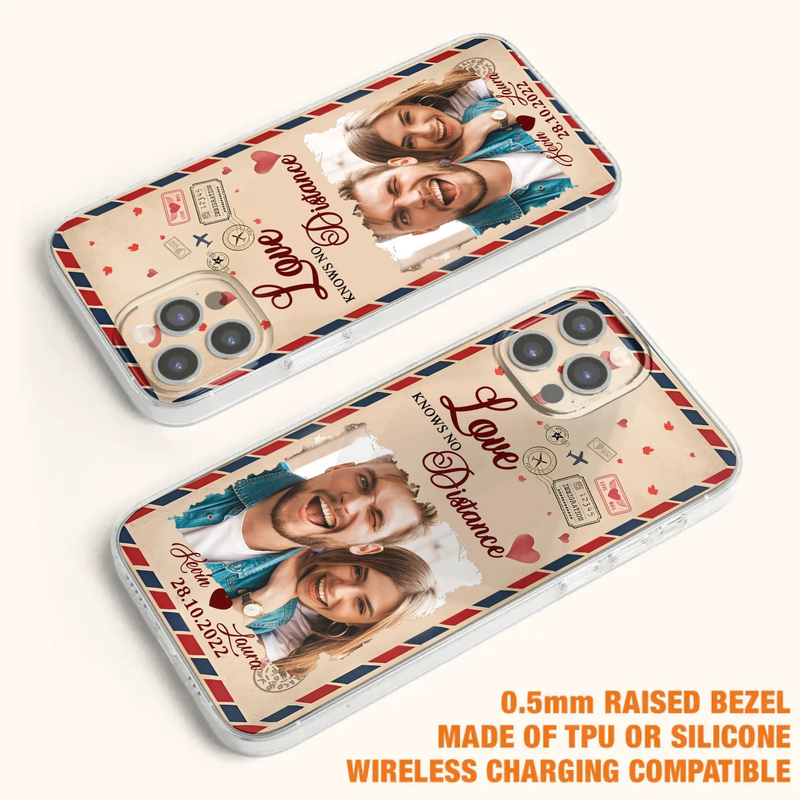 Custom Personalized Couple Phone Case - Gift Idea For Couple/ Valentines Day - Upload Photo - Love Knows No Distance - Case For iPhone/ Samsung