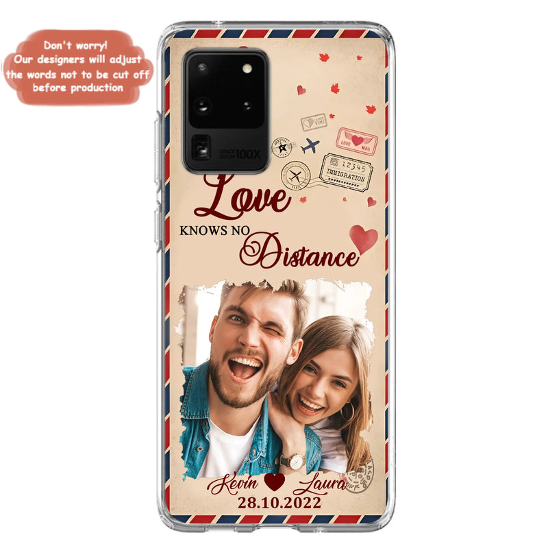 Custom Personalized Couple Phone Case - Gift Idea For Couple/ Valentines Day - Upload Photo - Love Knows No Distance - Case For iPhone/ Samsung