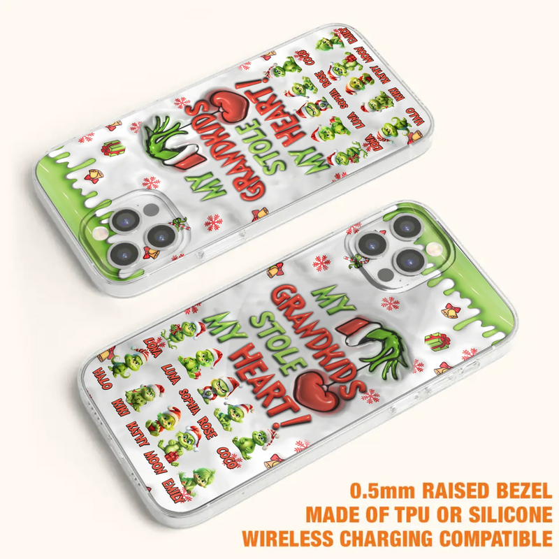 Custom Personalized Christmas Mama Grandkid Phone Case - Gift Idea For Grandkids - Upto 10 Kids - My Grandkids Stole My Heart - Case For iPhone/Samsung
