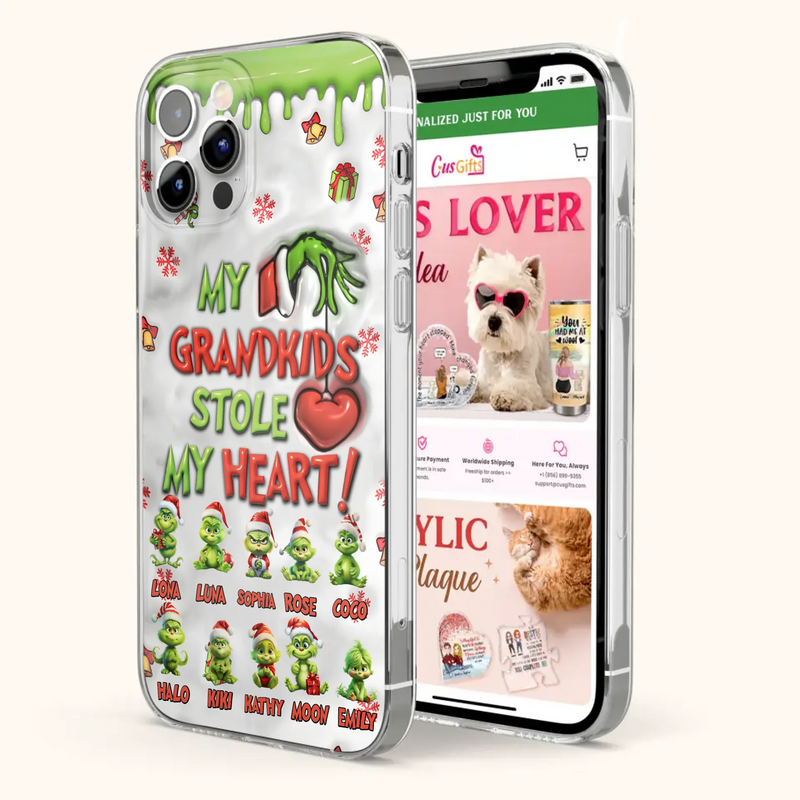 Custom Personalized Christmas Mama Grandkid Phone Case - Gift Idea For Grandkids - Upto 10 Kids - My Grandkids Stole My Heart - Case For iPhone/Samsung