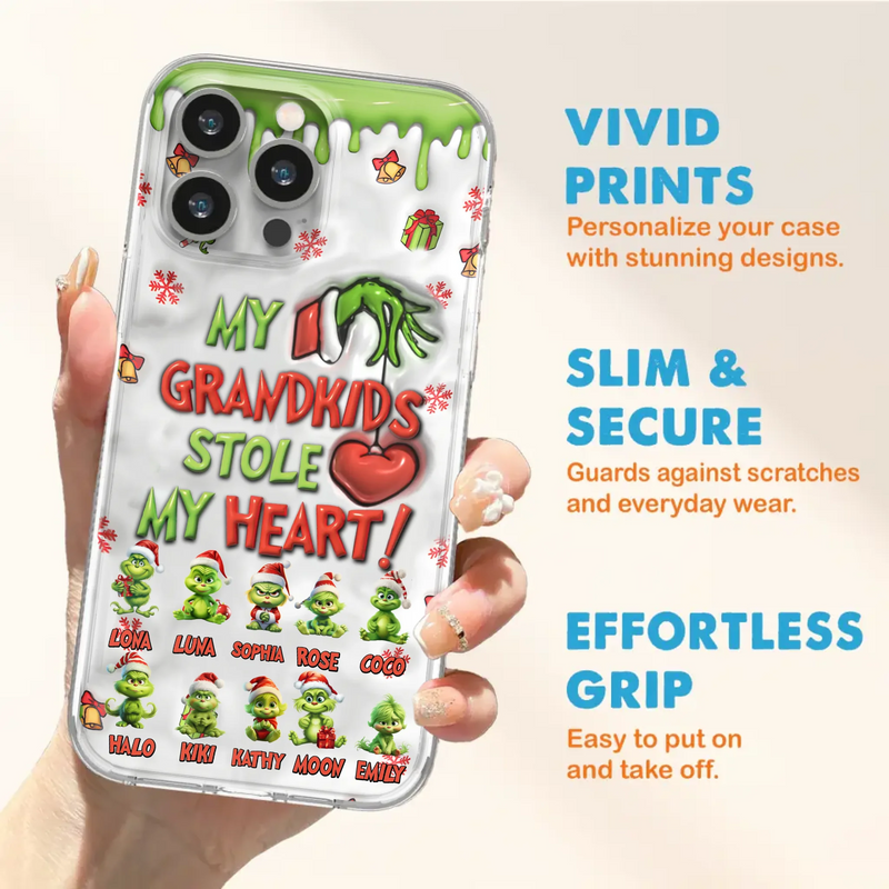 Custom Personalized Christmas Mama Grandkid Phone Case - Gift Idea For Grandkids - Upto 10 Kids - My Grandkids Stole My Heart - Case For iPhone/Samsung