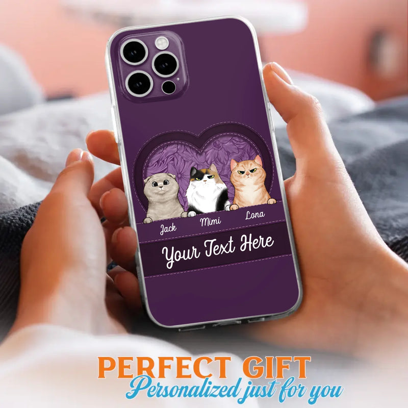 Custom Personalized Cat Phone Case For iPhone And Samsung - Gift Idea For Cat Lover - Up to 3  Cats  - Cat In Heart