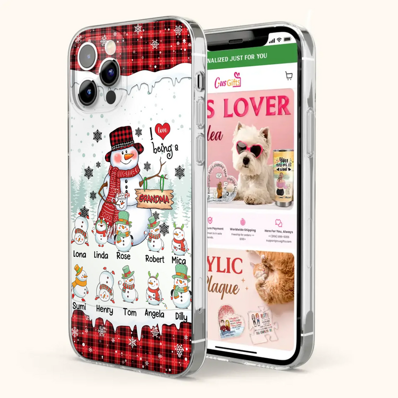 Personalized Snowman Christmas Grandma Phone Case - Christmas Gift Idea For Grandma - Up to 10 Kids - Case For iPhone/Samsung