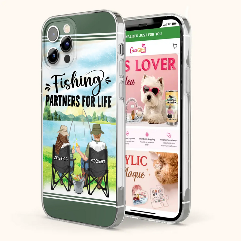 Custom Personalized Fishing Couple Phone Case - Gift Idea for Couple - Fishing Partners For Life - Case For iPhone/Samsung