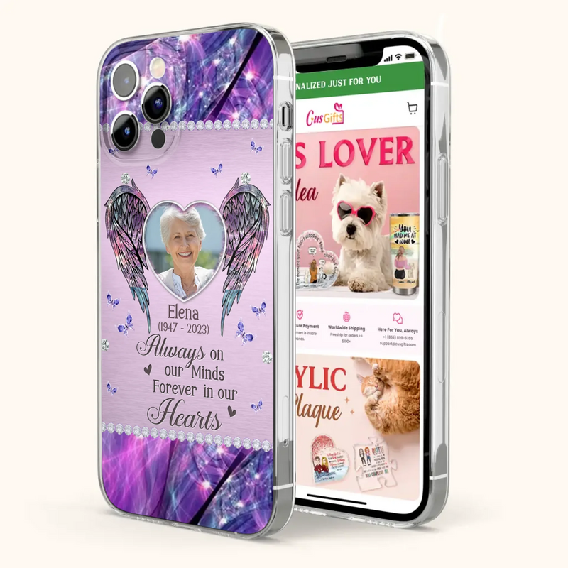 Custom Personalized Memorial Phone Case - Memorial Gift Idea For Family - Case For iPhone/Samsung - Always On My Mind Forever In Our Hearts
