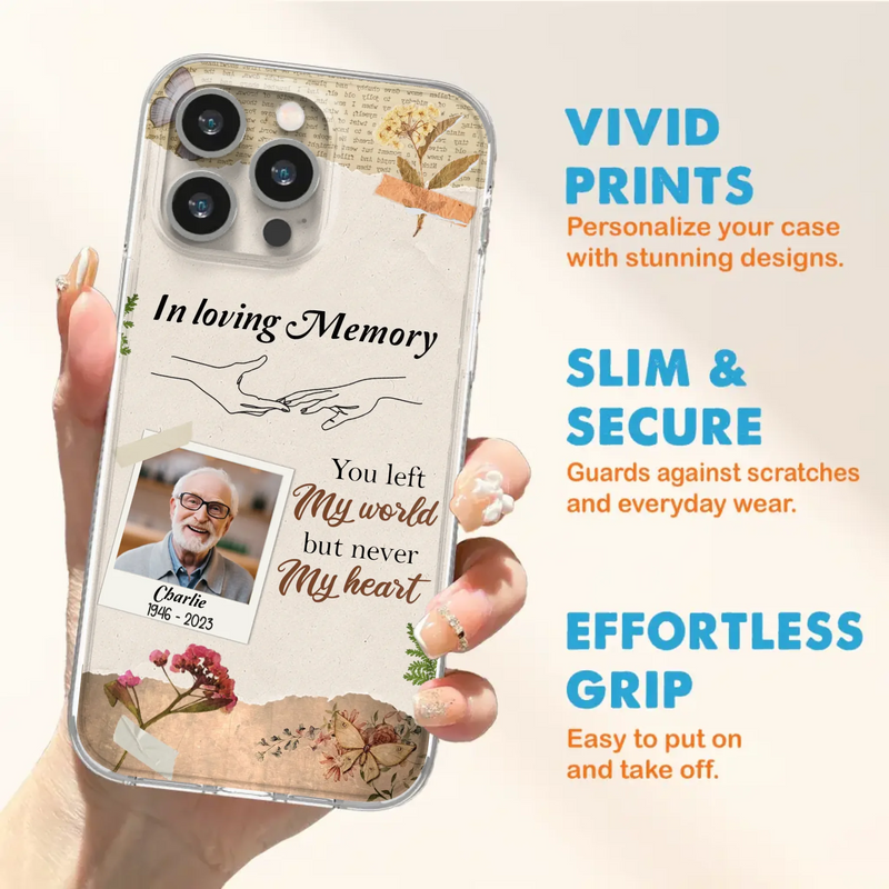 Custom Personalized Memorial Phone Case - Memorial Gift Idea For Family - Case For iPhone/Samsung - You Left My World But Never My Heart