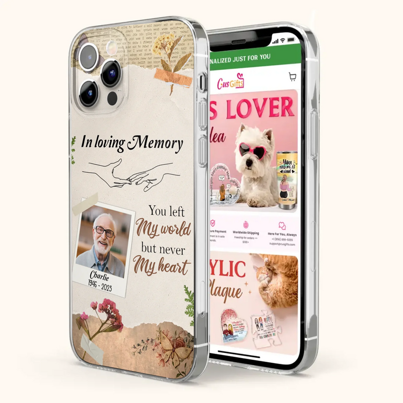 Custom Personalized Memorial Phone Case - Memorial Gift Idea For Family - Case For iPhone/Samsung - You Left My World But Never My Heart