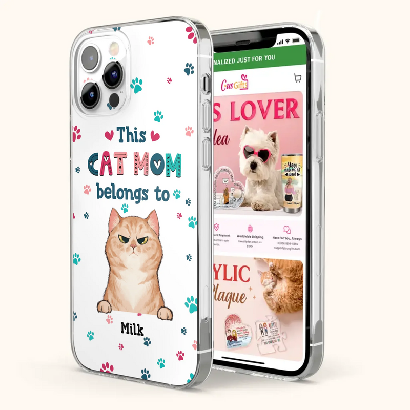 Custom Personalized Cat Phone Case For iPhone And Samsung - Gift Idea For Cat Lover - Up to 6 Cats - This Cat Mom Belongs To