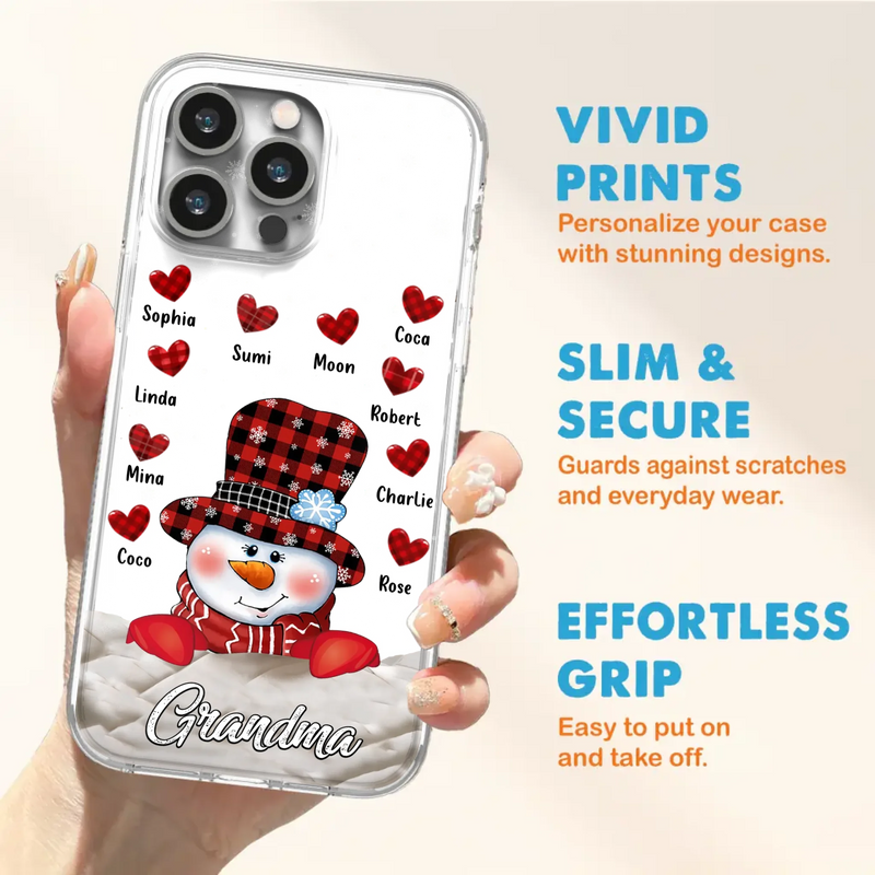Personalized Snowman Grandma Phone Case - Christmas Gift Idea For Grandma - Up to 10 Kids - Case For iPhone/Samsung