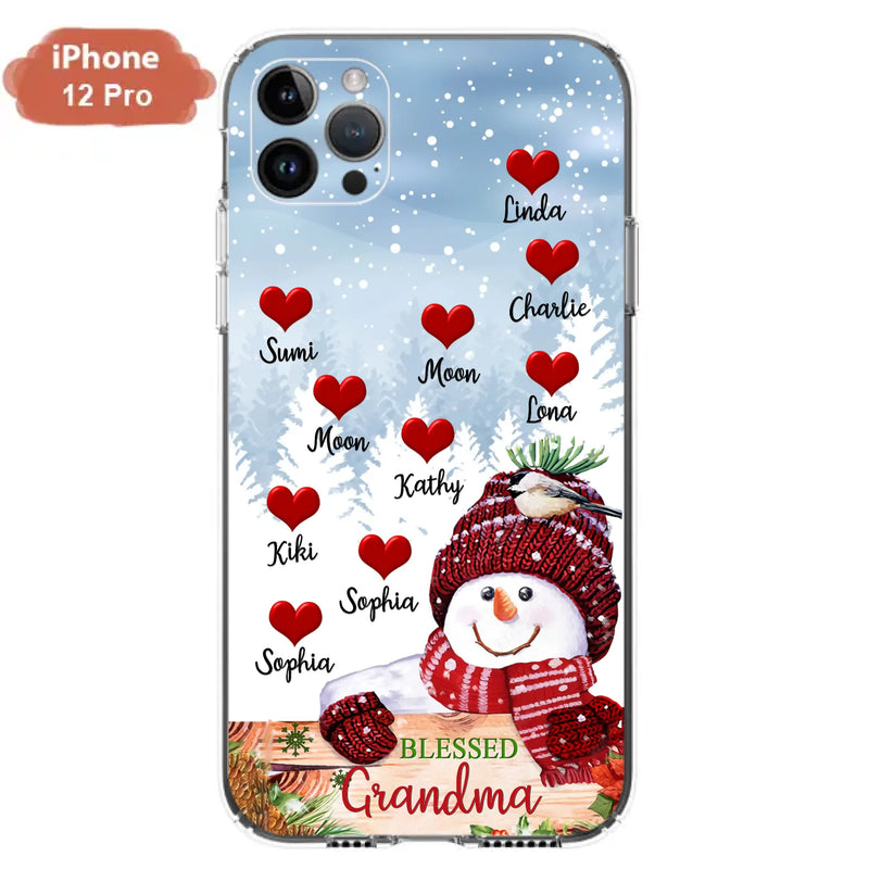 Personalized Snowman Grandma Phone Case - Christmas Gift Idea For Grandma - Up to 10 Kids - Case For iPhone/Samsung - Blessed Grandma