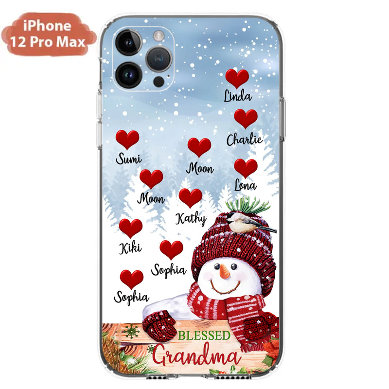 Personalized Snowman Grandma Phone Case - Christmas Gift Idea For Grandma - Up to 10 Kids - Case For iPhone/Samsung - Blessed Grandma