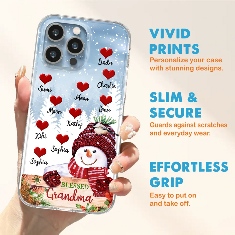 Personalized Snowman Grandma Phone Case - Christmas Gift Idea For Grandma - Up to 10 Kids - Case For iPhone/Samsung - Blessed Grandma