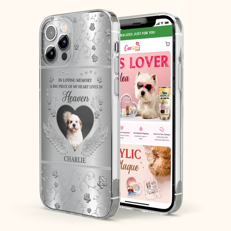 Personalized Memorial Phone Case - Upload Photo - Memorial Gift Idea For Pet Lover - A Big Piece Of My Heart Lives In Heaven - Case For iPhone/Samsung