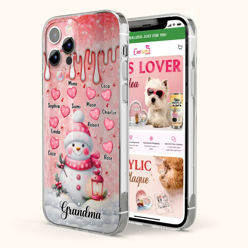 Personalized Snowman Grandma Phone Case - Christmas Gift Idea For Grandma - Up to 10 Kids - Case For iPhone/Samsung - Grandma