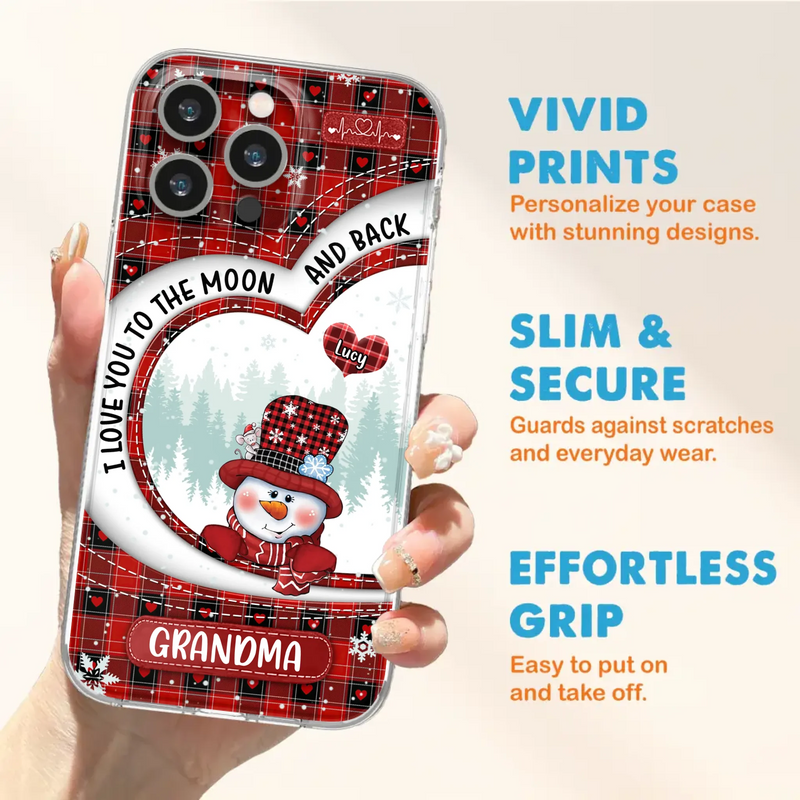 Custom Personalized Snowman Grandma Phone Case - Christmas Gift Idea For Grandma - Up to 12 Kids - Case For iPhone/Samsung - I Love You To The Moon And Back