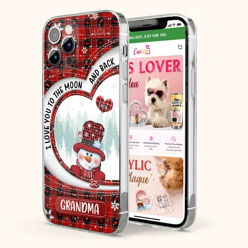 Custom Personalized Snowman Grandma Phone Case - Christmas Gift Idea For Grandma - Up to 12 Kids - Case For iPhone/Samsung - I Love You To The Moon And Back