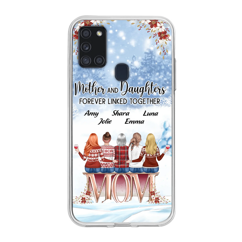 Personalized Mom Phone Case - Mother With Upto 4 Daughters - Gift Idea For Mother's Day From Daughter - Mother And Daughters Forever Linked Together - Case For iPhone/Samsung