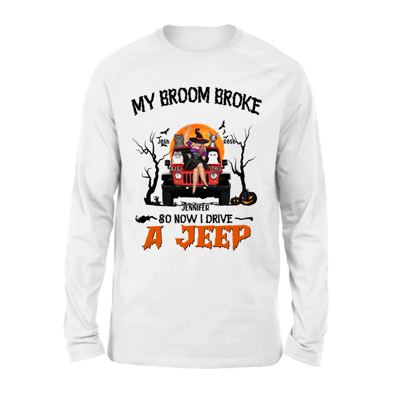Personalized Off-road Girl Shirt - Up to 4 Cats - Halloween Gift Idea For Off-road Lovers/Cat Lovers - My Broom Broke
