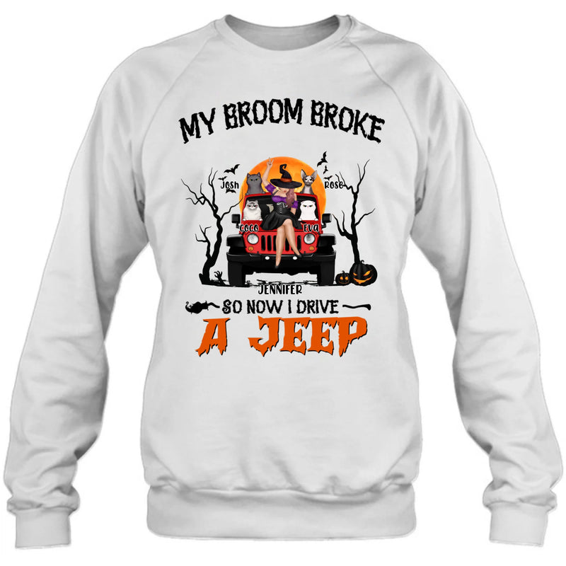 Personalized Off-road Girl Shirt - Up to 4 Cats - Halloween Gift Idea For Off-road Lovers/Cat Lovers - My Broom Broke