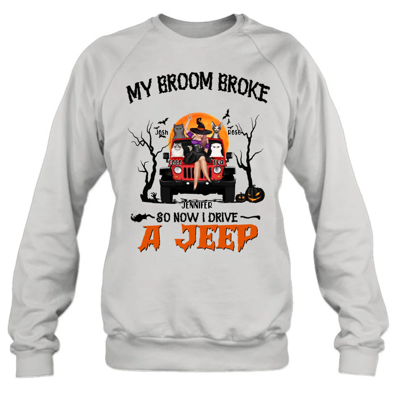 Personalized Off-road Girl Shirt - Up to 4 Cats - Halloween Gift Idea For Off-road Lovers/Cat Lovers - My Broom Broke