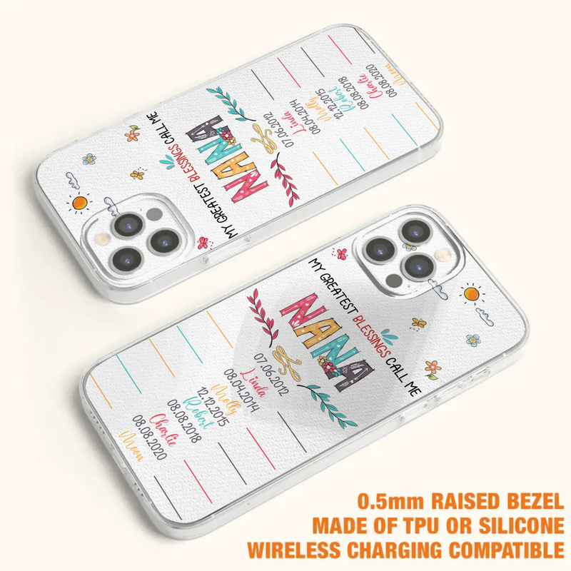 Personalized Grandma Phone Case - Gift Idea For Grandma - Upto 5 Grandkids - My Greatest Blessings Call Me Nana - Case For iPhone/Samsung
