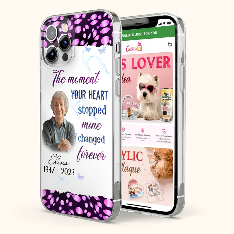 Custom Personalized Memorial Photo Phone Case - Memorial Gift For Family Member - Upload Photo - Case For iPhone/Samsung - The Moment Your Heart Stopped Mine Changed Forever