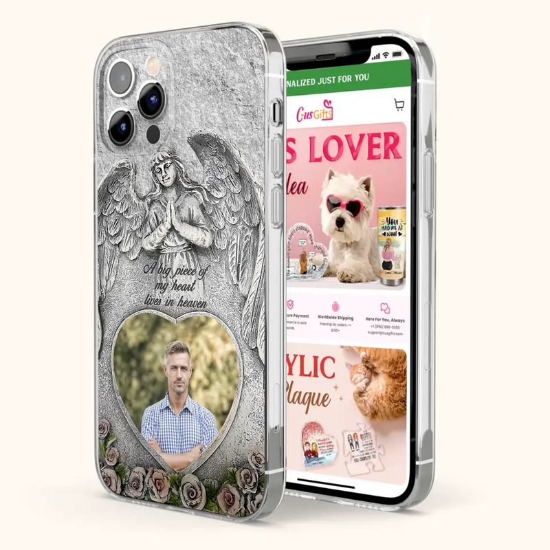 Custom Personalized Memorial Photo Phone Case - Memorial Gift Idea For Family Member - A Big Piece Of My Heart Lives In Heaven - Case For iPhone/Samsung