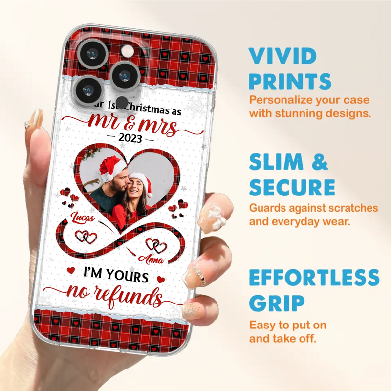 Custom Personalized Couple Photo Phone Case - Christmas Gift Idea For Couple/ Him/ Her - Our 1st Christmas As Mr & Mrs - Case For iPhone/Samsung