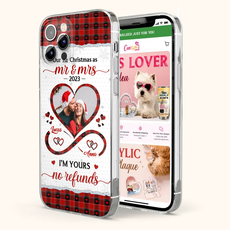 Custom Personalized Couple Photo Phone Case - Christmas Gift Idea For Couple/ Him/ Her - Our 1st Christmas As Mr & Mrs - Case For iPhone/Samsung