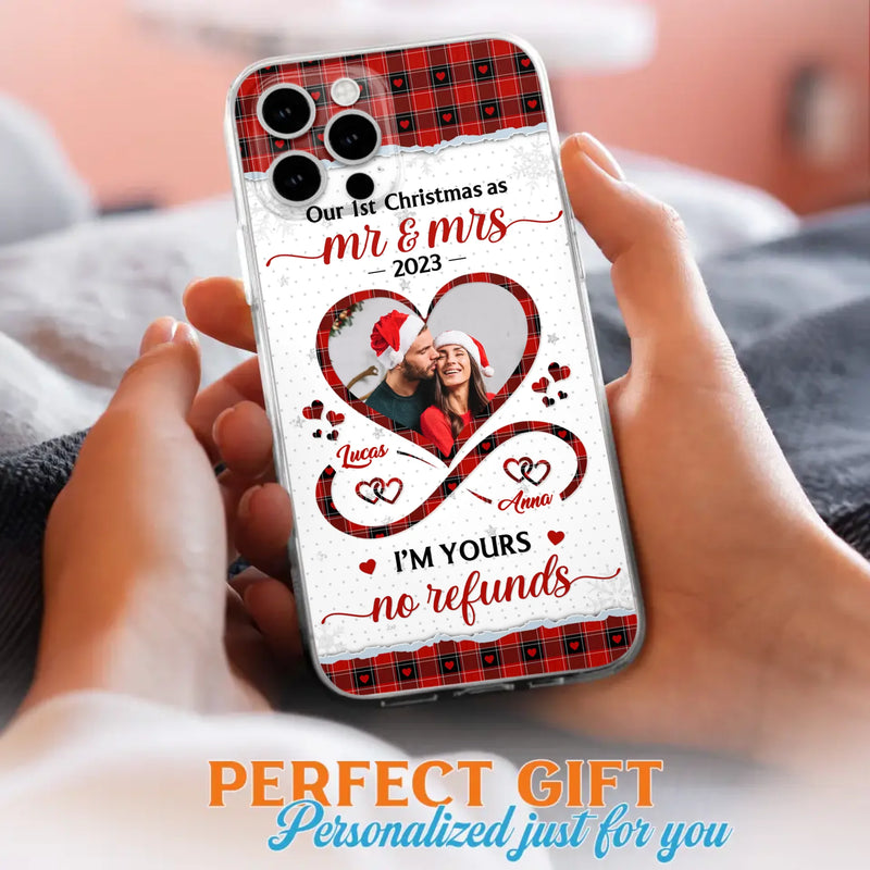 Custom Personalized Couple Photo Phone Case - Christmas Gift Idea For Couple/ Him/ Her - Our 1st Christmas As Mr & Mrs - Case For iPhone/Samsung