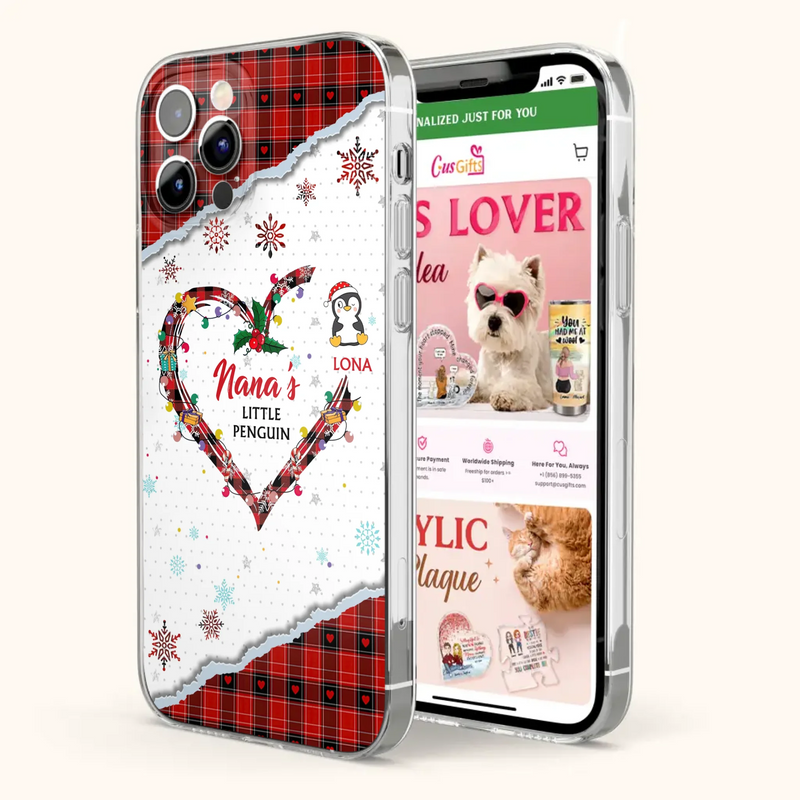 Personalized Christmas Nana Phone Case - Gift Idea For Grandma - Upto 10 Penguins -  Case For iPhone/Samsung