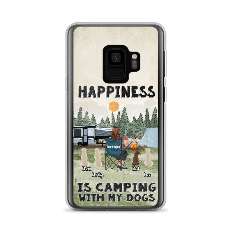 Personalized Camping Phone Case - Gift Idea For Girl & Dogs - Upto 4 Dogs - Happiness Is Camping With My Dogs - Case For iPhone/Samsung