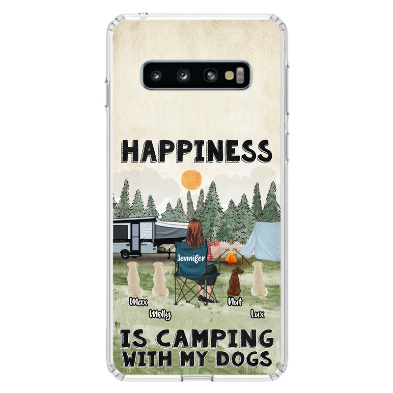 Personalized Camping Phone Case - Gift Idea For Girl & Dogs - Upto 4 Dogs - Happiness Is Camping With My Dogs - Case For iPhone/Samsung