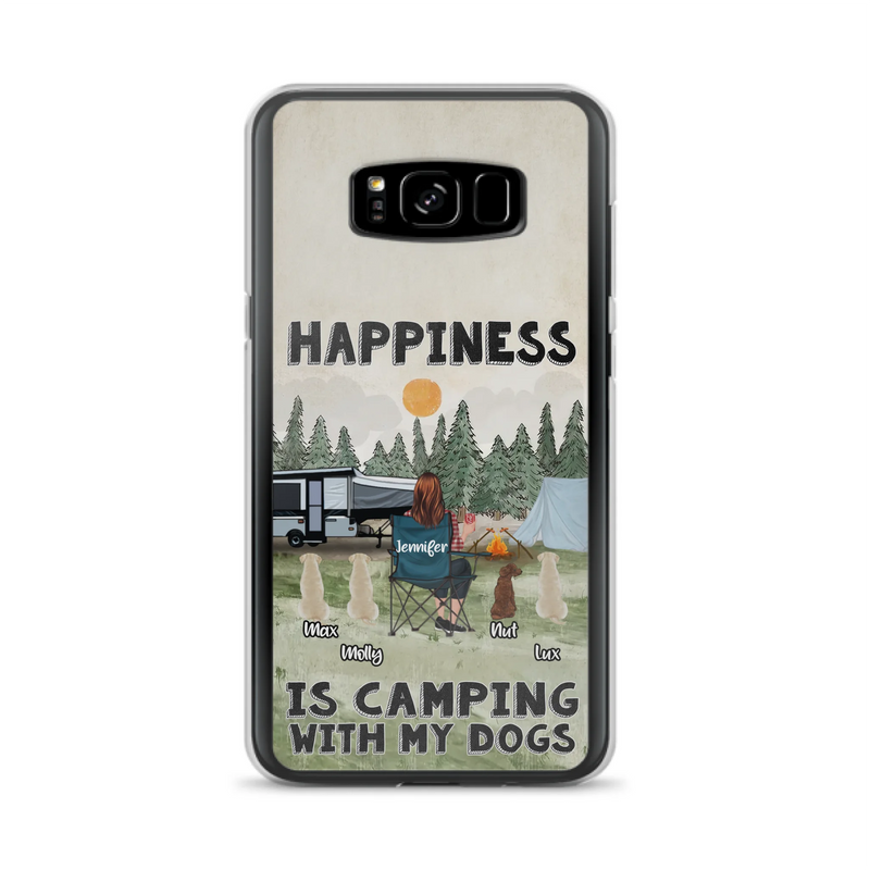 Personalized Camping Phone Case - Gift Idea For Girl & Dogs - Upto 4 Dogs - Happiness Is Camping With My Dogs - Case For iPhone/Samsung