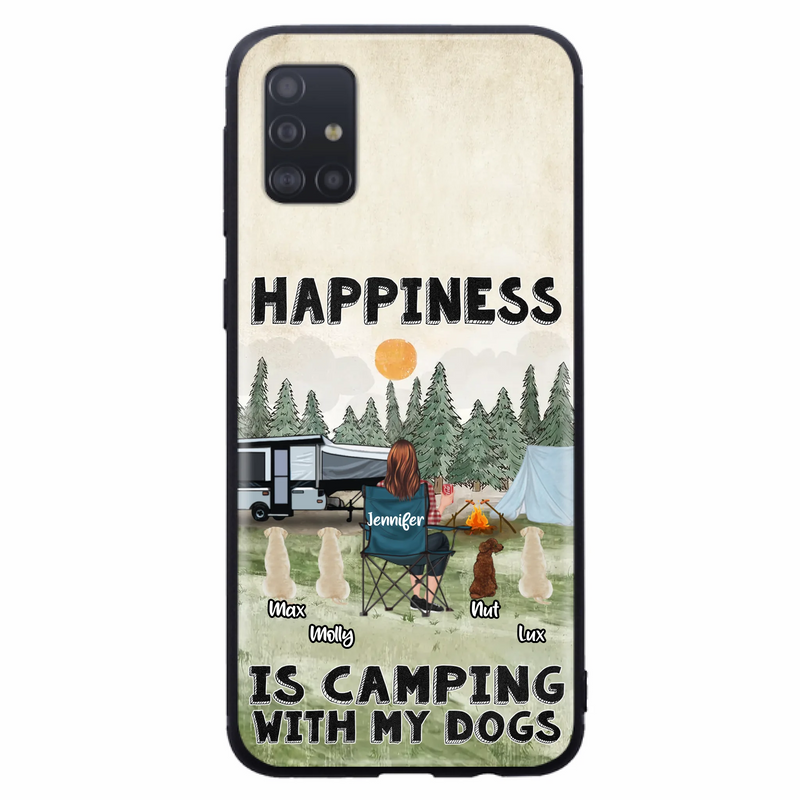 Personalized Camping Phone Case - Gift Idea For Girl & Dogs - Upto 4 Dogs - Happiness Is Camping With My Dogs - Case For iPhone/Samsung