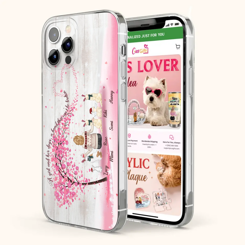 Personalized Dog Mom/Dad Phone Case - Mom/Dad With Up To 5 Dogs - Gift Idea For Dog Lovers - A Girl And Her Dogs, A Bond That Can't Be Broken - Case For iPhone/Samsung
