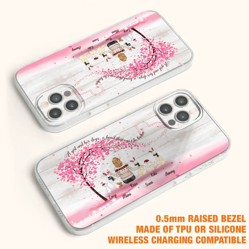 Personalized Dog Mom/Dad Phone Case - Mom/Dad With Up To 5 Dogs - Gift Idea For Dog Lovers - A Girl And Her Dogs, A Bond That Can't Be Broken - Case For iPhone/Samsung