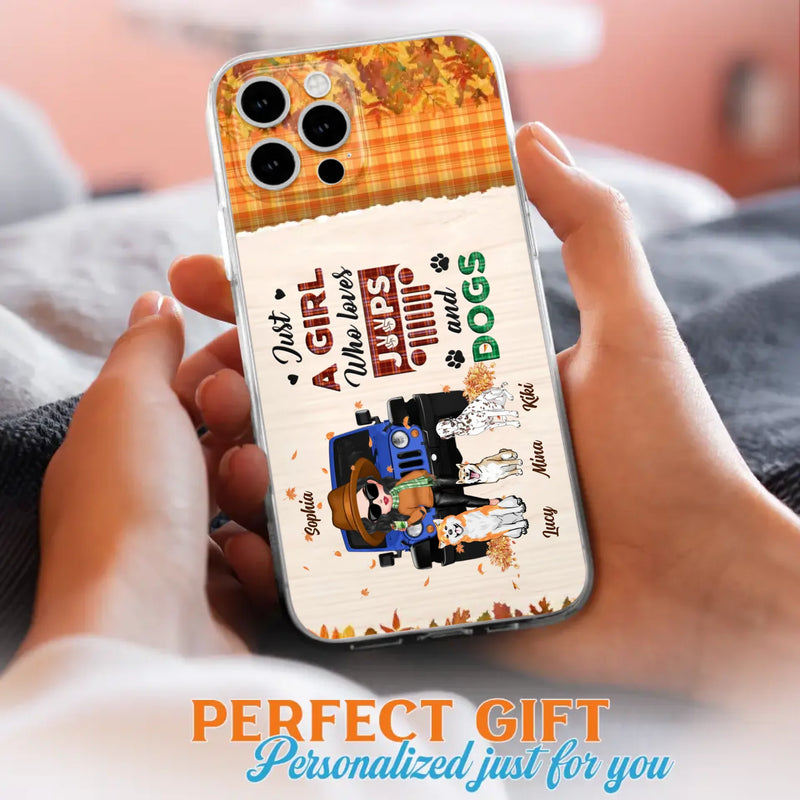 Personalized Off-road Autumn Girl Phone Case - Gift Idea For Girl/Dog Lovers - Upto 3 Dogs - Case For iPhone/Samsung