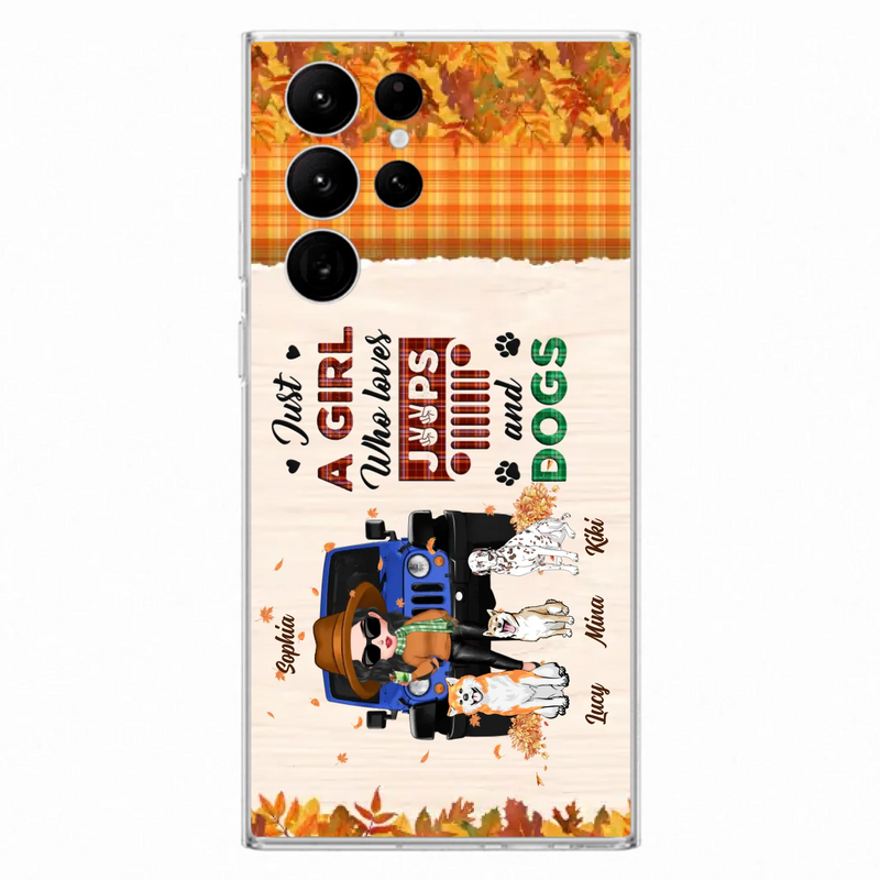 Personalized Off-road Autumn Girl Phone Case - Gift Idea For Girl/Dog Lovers - Upto 3 Dogs - Case For iPhone/Samsung